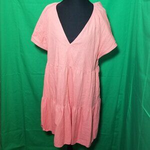 Universal Thread Linen Blend Coral Babydoll Dress Tiered Womens Large Retro Boho